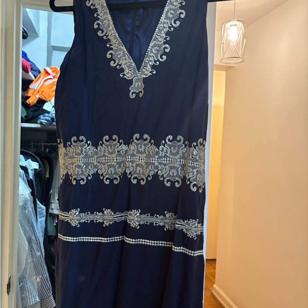French Connection Navy Mini Dress with Silver Embroidery